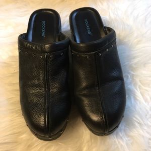NWOT DOCKERS DK FANCY BLACK LEATHER MULES